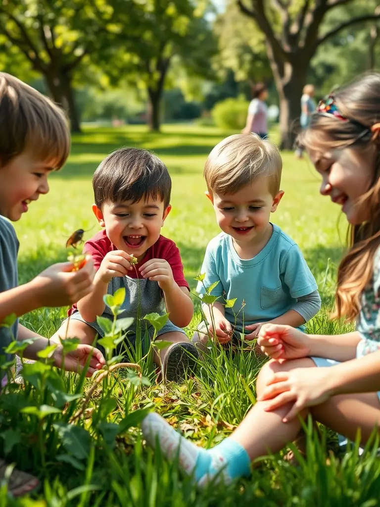 A group of children participating in an environmental education program, exploring the local flora and fauna at Les Jardins de la Talbatiere.