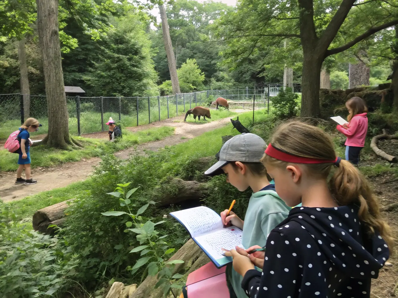 A photograph featuring children participating in an environmental education program, learning about biodiversity and conservation in a natural setting.