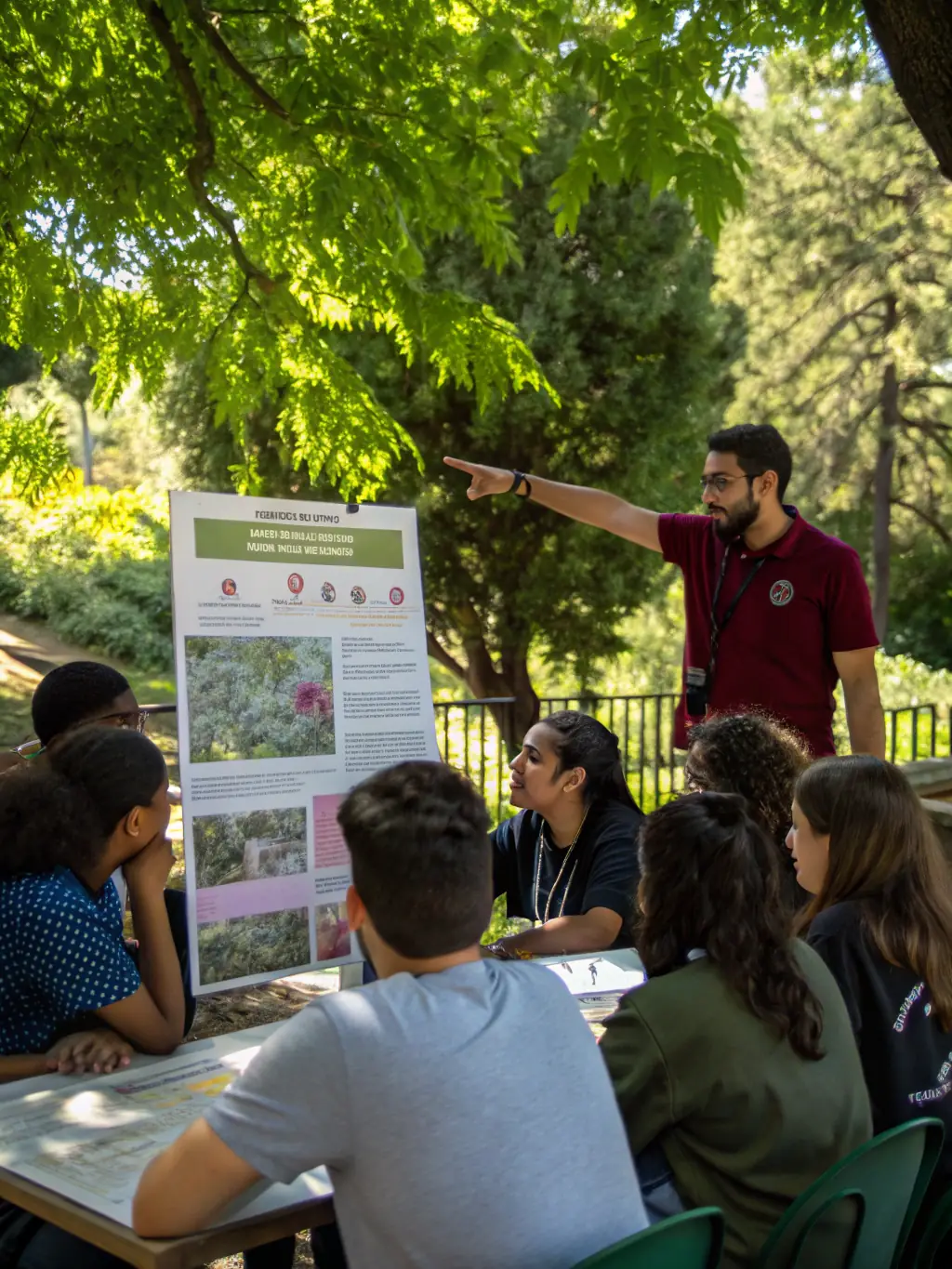 A workshop session where participants are learning about permaculture techniques, with a focus on soil health and water conservation at Les Jardins de la Talbatiere.